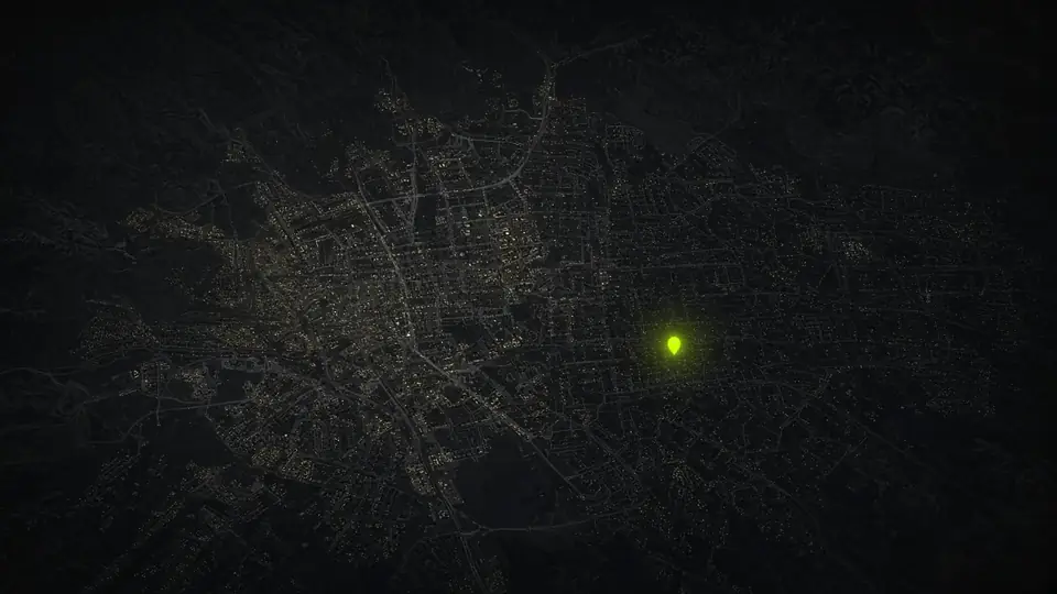 Dark night map of Las Vegas with a lime pin near Bermuda Road